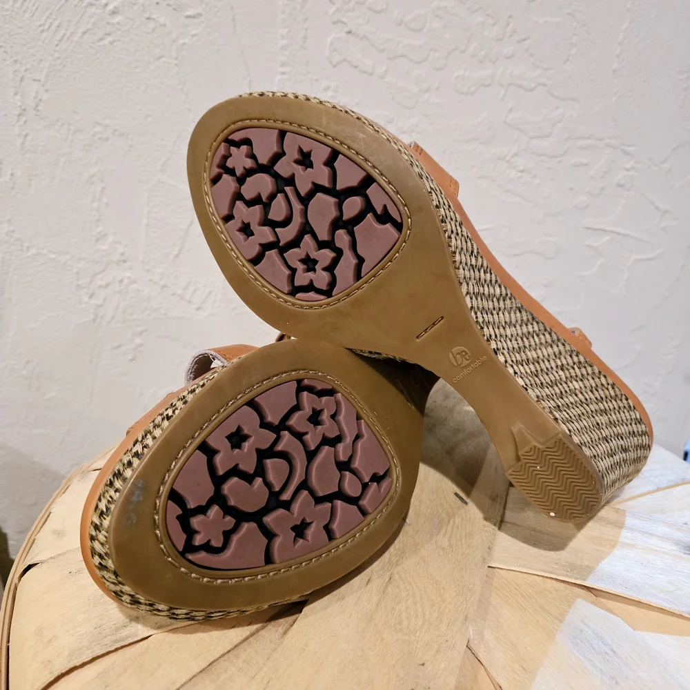Blondo Koleta Wedge Sandals with Espadrille Heel Orange Tan‎
